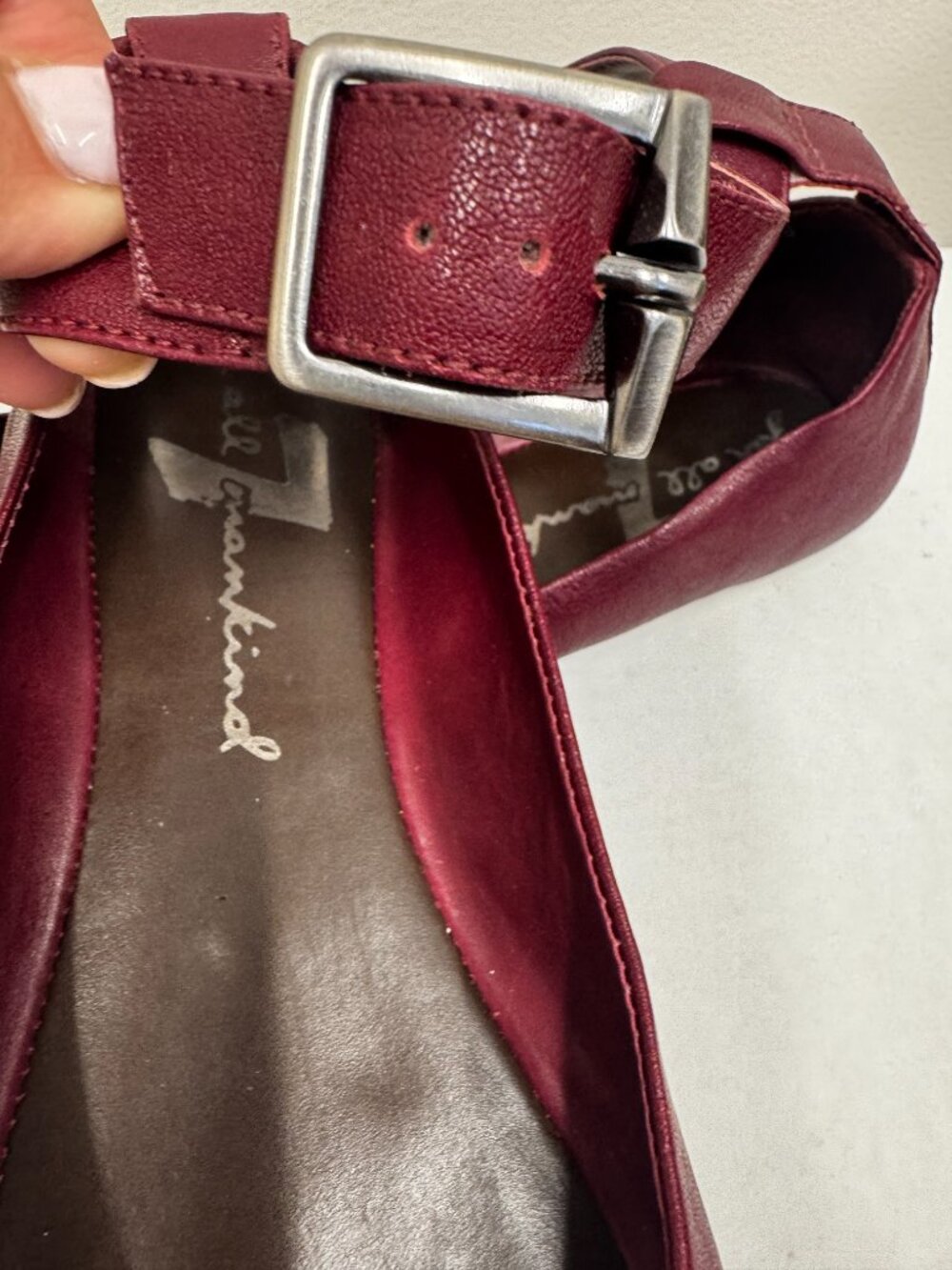 Y2K 7 For All Mankind Womens Ballet Flats Cranberry Ankle Strap Leather Shoes - Picture 3 of 9